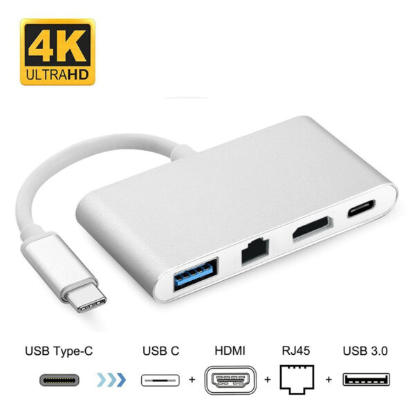 Cabo Adaptador USB-C 3.1 Para HDMI 4K - USB 3.0 - Type-C - RJ45 1