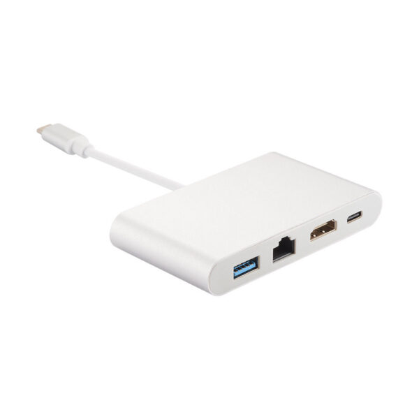 Cabo Adaptador USB-C 3.1 Para HDMI 4K - USB 3.0 - Type-C - RJ45