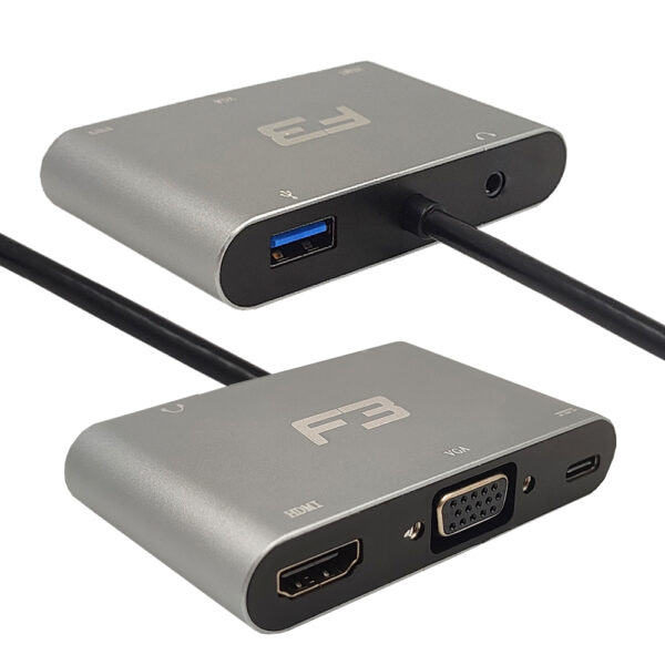 Cabo Adaptador 5 em 1 Type-c Para HDMI - VGA - Type-c 3.1 - USB 3.0 e Áudio