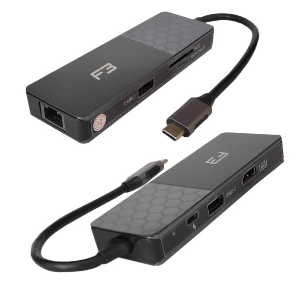 Hub Adaptador Type-c 7 em 1 Para HDMI - Type-c - USB 3.0 - Micro SD - SDe LAN 4