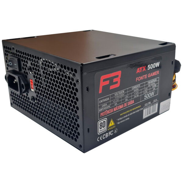 Fonte F3 ATX 500W 80 Plus com cabo de força 1