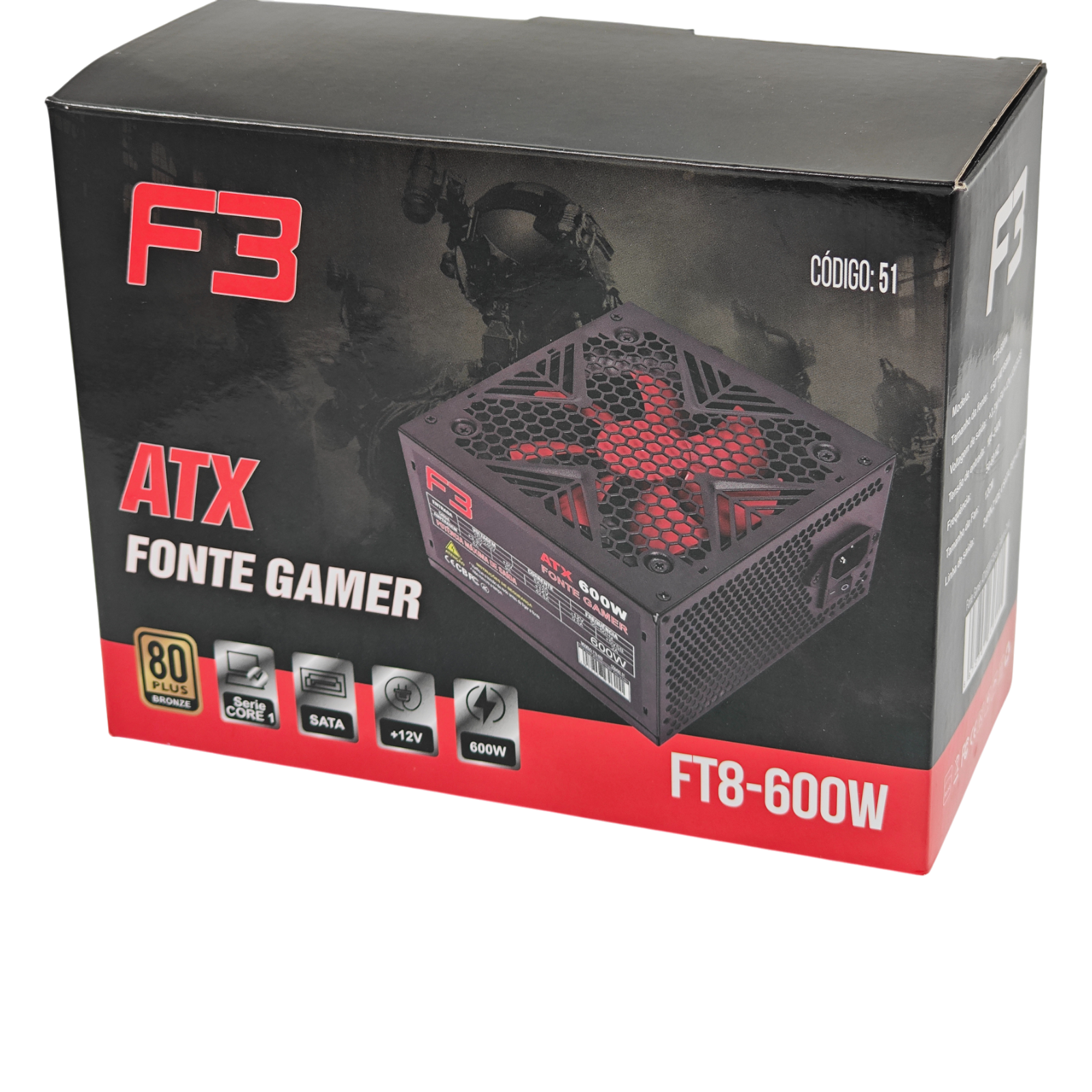 Fonte F3 ATX 600W 80 Plus Bronze com cabo de força - Imagem 9