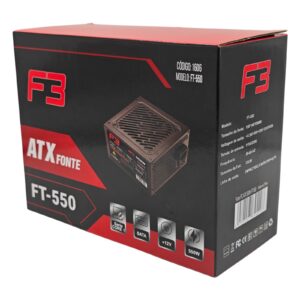 Fonte F3 ATX 550W para PC FT-550 com cabo de força